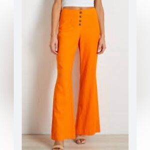 NWOT VERSONA ORANGE HIGH WAISTED LINEN BLEND FLARRED PANTS SIZE 0 S